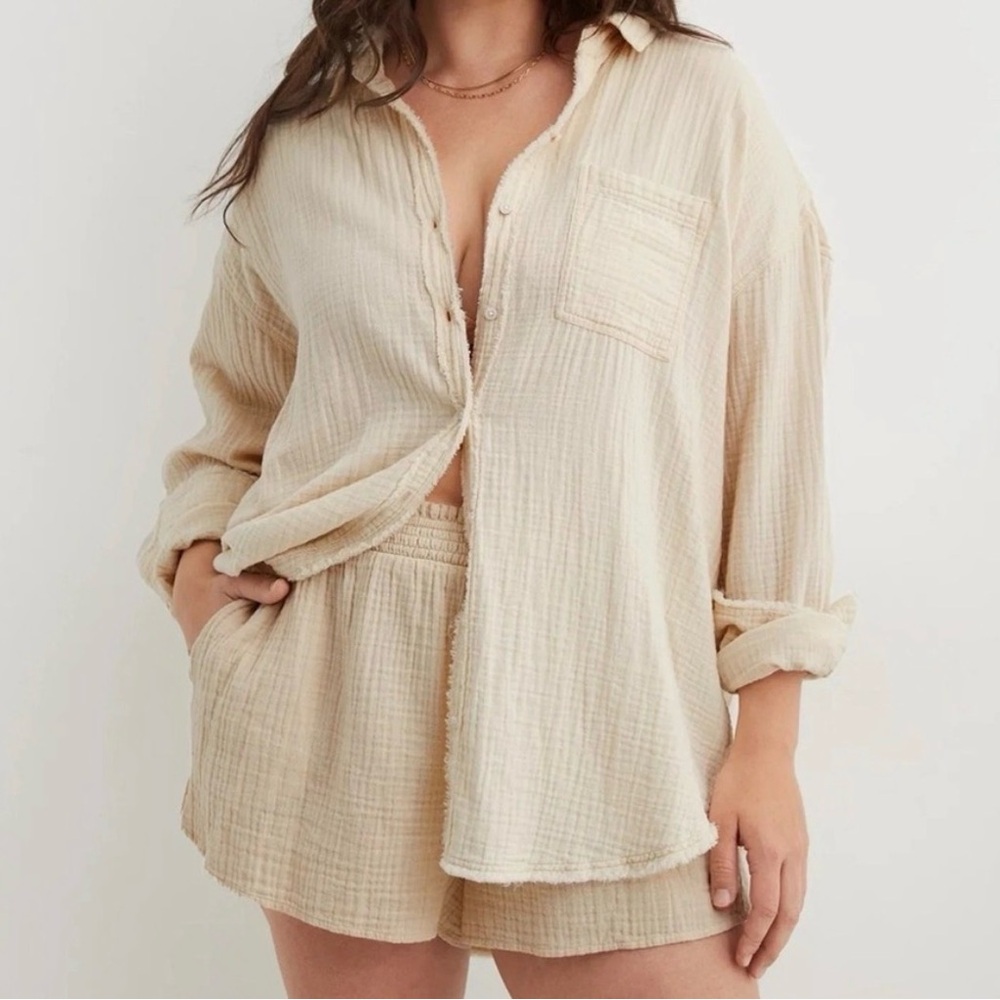 Aerie Womens Pool to Party Gauzy Muslin Oversized Coverup Top; Never Worn